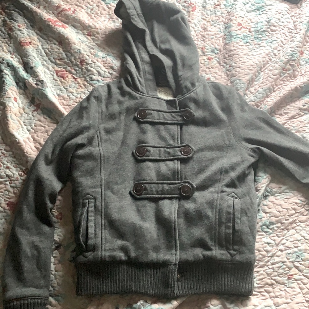 gray fur-buttoned Jacket - Picture 4 of 7